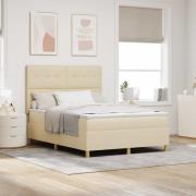 vidaXL Bäddfjäder med madrass med huvudgavel Kräm 140 x 190 cm tyg