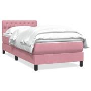 vidaXL Resårsäng med madrass rosa 90x220 cm sammet
