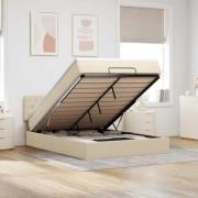 vidaXL Ottoman säng med madrass och LED-lampor gräddvit 140x190 cm tyg