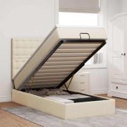 vidaXL Ottoman säng med madrass gräddvit 90x200 cm tyg