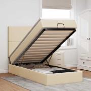 vidaXL Ottoman säng med madrass gräddvit 90x200 cm tyg