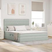 vidaXL Förvaringssäng med LED med madrass Ljusgrå 160 x 200 cm Sammet