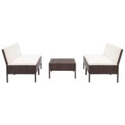 vidaXL Soffgrupp för trädgården med dynor 5 delar konstrotting brun