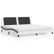 vidaXL Bed with Mattress "Zadar" White and Black 200x200 cm Faux Leath...