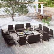 vidaXL Loungegrupp med dynor 16 delar konstrotting svart