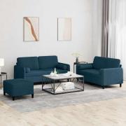 vidaXL Soffgrupp med dynor 3 delar blå sammet