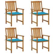 vidaXL Trädgårdsstolar med dynor 4 st massivt akaciaträ