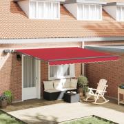 vidaXL Utfällbar markis med LED -remsljus Röd 400 × 300 cm tyg