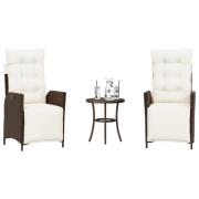 vidaXL Bistrogrupp med dynor 3 delar brun konstrotting