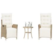 vidaXL Bistrogrupp med dynor 3 delar beige konstrotting
