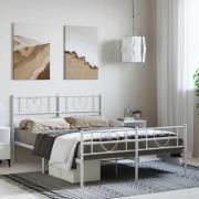 vidaXL Sängram med huvudgavel och fotgavel vit metall 135x190 cm