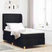 vidaXL Bäddfjäder med madrass med huvudgavel Svart 190 x 90 cm tyg