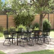 vidaXL Trädgårdsmöbelset 9 pcs Svart Pulverlackerat stål