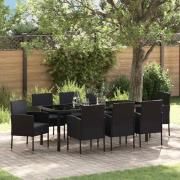 vidaXL Trädgårdsmöbelset med kudde 9 pcs Svart konstrotting