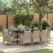 vidaXL Trädgårdsmöbelset med kudde 9 pcs Beige konstrotting