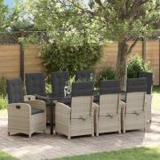 vidaXL Trädgårdsmöbelset med kudde 9 pcs Ljusgrå konstrotting