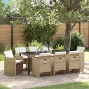 vidaXL Trädgårdsmöbelset 9 pcs Beige konstrotting
