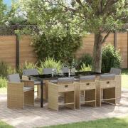 vidaXL Trädgårdsmöbelset 9 pcs Beige konstrotting