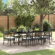 vidaXL Trädgårdsmöbelset 9 pcs Svart konstrotting