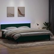 vidaXL Resårsäng med madrass och LED mörkgrön 180x220 cm sammet