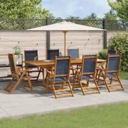 vidaXL Matgrupp för trädgården 9 delar massivt akaciaträ och textilen