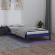 vidaXL Sängram LED grå 100x200 cm massivt trä