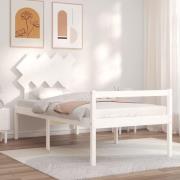 vidaXL Sängram med sänggavel vit 90x200 cm massivt trä