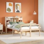vidaXL Säng med bokhylla utan madrass 135x190cm massiv furu