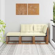 vidaXL Modulsoffa utomhus med kudde 3 Stycke Naturlig och Grädde