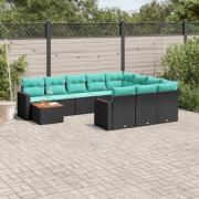 vidaXL Loungegrupp för trädgården m. dynor 11 delar konstrotting svart