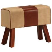 vidaXL Gymbänk 58 cm brun äkta skinn och massivt mangoträ