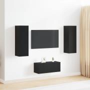 vidaXL TV-bänkset Väggmonterad Svart Ek Konstruerat trä