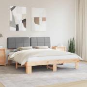 vidaXL Sängram med Klädd Huvudgavel Ljusgrå 180 x 200 cm Massiv furu
