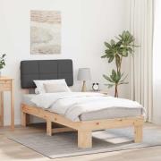 vidaXL Sängram med Klädd Huvudgavel Mörkgrå 75 x 190 cm Massiv furu