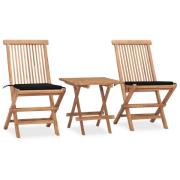 vidaXL Hopfällbar matgrupp med dyna för trädgården 3 delar massiv teak