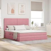 vidaXL Förvaringssäng med LED med madrass Rosa 160 x 200 cm Sammet