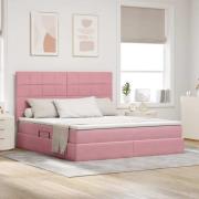 vidaXL Förvaringssäng med LED med madrass Rosa 160 x 200 cm Sammet