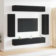 vidaXL TV-bänkset Väggmonterad Svart Ek Konstruerat trä