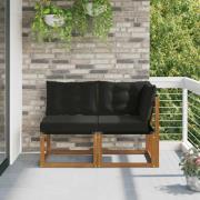 vidaXL Modulsoffa utomhus mitt och hörn med kudde 2 Stycke Naturfärg