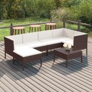 vidaXL Loungegrupp för trädgården med dynor 7 delar konstrotting brun