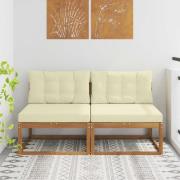 vidaXL Utomhus Mellansoffa 2 Stycke Naturfärg Massivt Akaciaträ