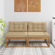 vidaXL Utomhus Mellansoffa med kudde 2 Stycke Naturfärg