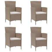 vidaXL Trädgårdsstolar med dynor 4 st konstrotting beige