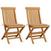 vidaXL Trädgårdsstolar med beige dynor 2 st massivt teakträ