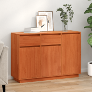 vidaXL Sideboard med låda Vaxbrun 110 x 34 x 75 cm Massiv furu