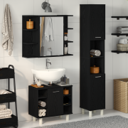 vidaXL Badrumsmöbelset 3 pcs Svart 30 x 30 x 179,5 cm Konstruerat trä