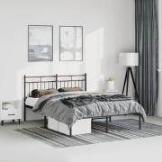 vidaXL Sängram med huvudgavel metall svart 135x190 cm