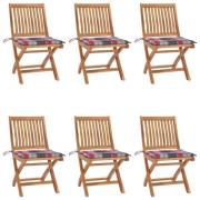 vidaXL Hopfällbara trädgårdsstolar med dynor 6 st massiv teak