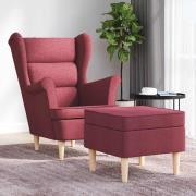vidaXL Fåtölj med fotpall vinröd tyg