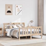 vidaXL Sängram med huvudgavel 135x190 cm massiv furu